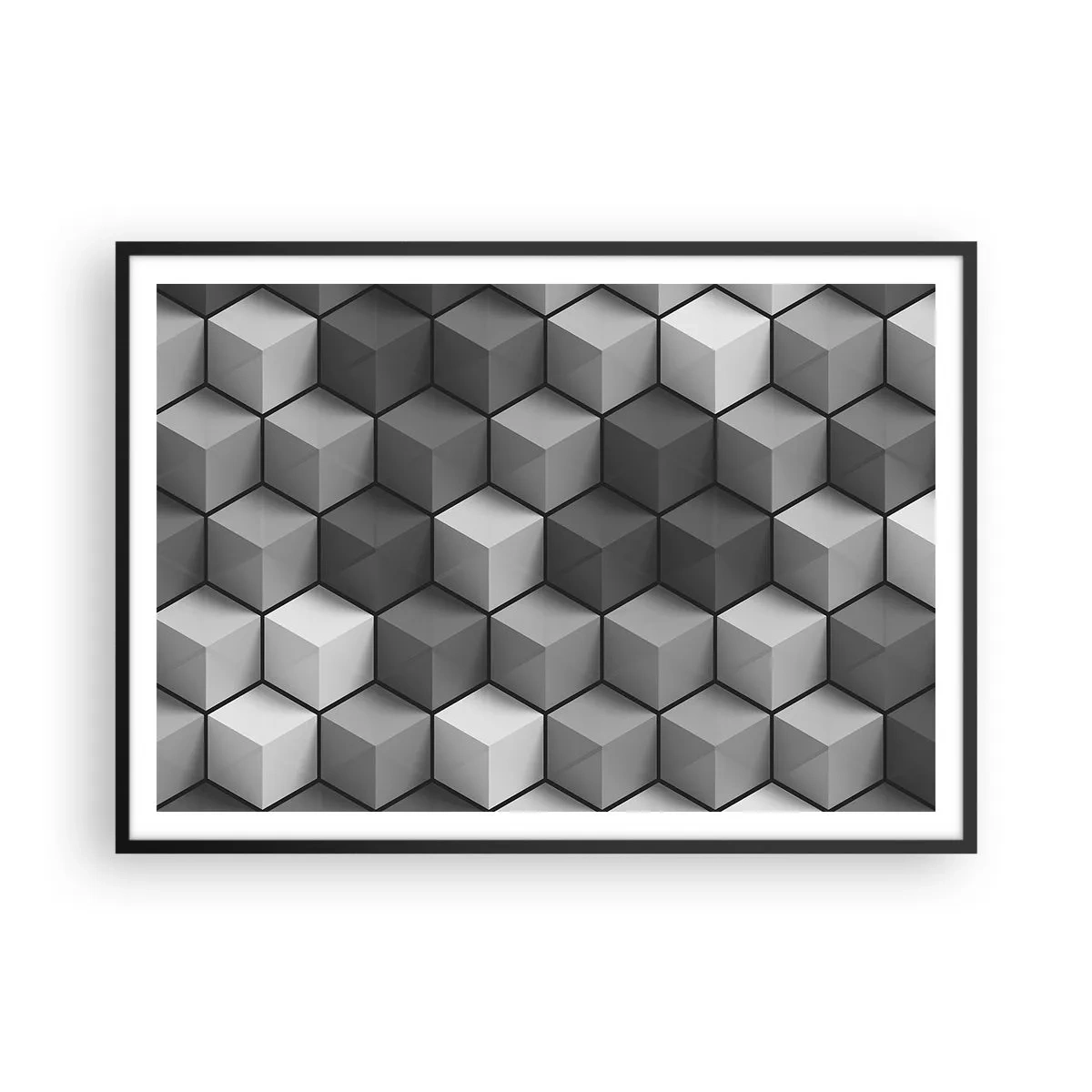 Poster in een zwarte lijst - Kubistische puzzel - 100x70 cm
