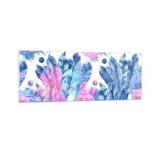 Schilderen op glas - Pluimen in roze en blauw - 140x50 cm