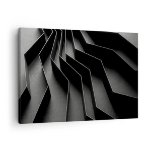 Schilderen op canvas - Zwart-wit abstractie met geometrische structuren - 70x50cm - Ruimtelijke orde - Moderne wanddecoratie voor woonkamer en slaapkamer ARTTOR
