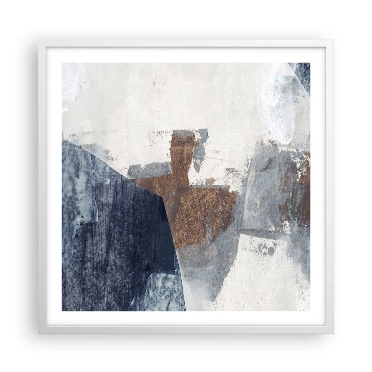 Poster in een witte lijst - Blauwe en bruine vormen - 60x60 cm