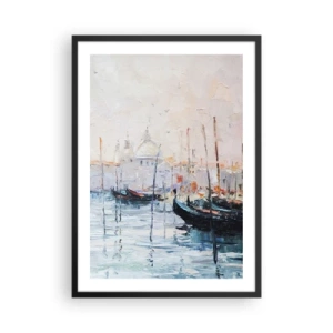 Poster in een zwarte lijst - Venetië met gondels in impressionistische schilderstijl - 50x70cm - Achter het water, achter de mist - Moderne wanddecoratie voor woonkamer en slaapkamer ARTTOR