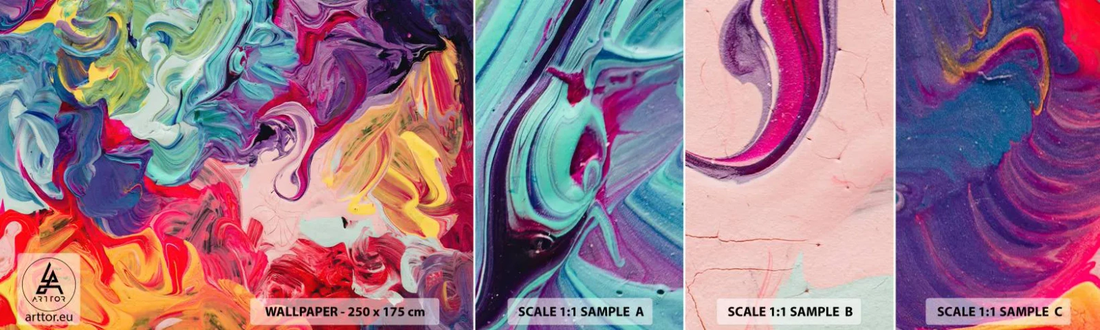 Fotobehang Monster Zelfklevend Deluxe Sticker - De geboorte van kleuren - Abstractie, Deel, Modern patroon - 100x30 cm