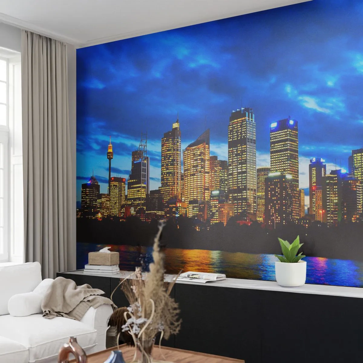 Zelfklevend Fotobehang Deluxe Sticker - Een nacht van licht en kleuren - Stad, Sydney, Architectuur - 400x280 cm