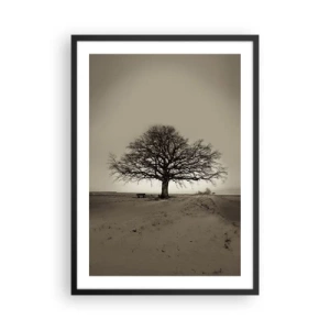 Poster in een zwarte lijst - Een eenzame boom in een leeg sepia landschap - 50x70cm - Van hier tot in de eeuwigheid - Moderne wanddecoratie voor woonkamer en slaapkamer ARTTOR