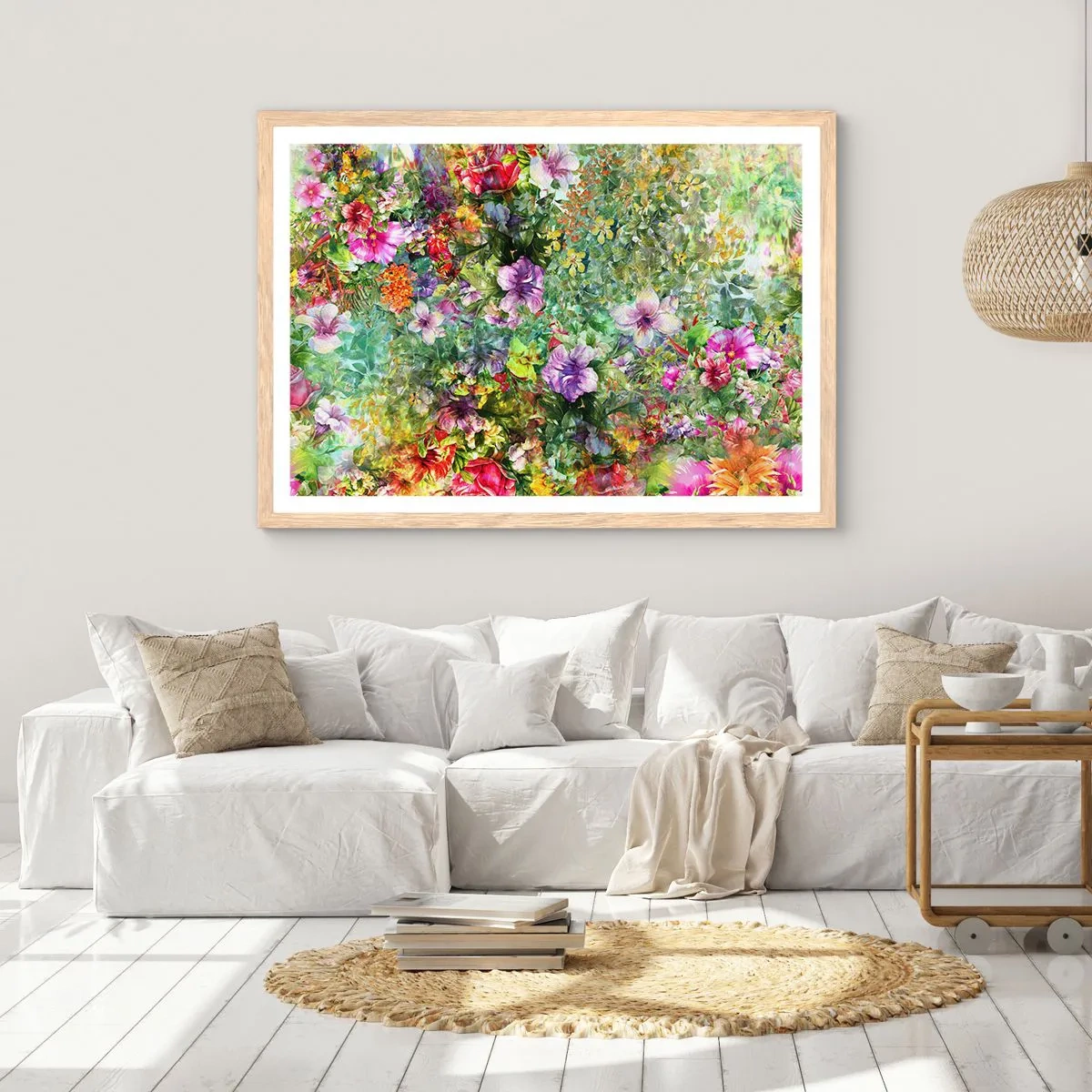 Een poster in een licht eiken lijst - In bloemen voor verderf - 100x70 cm
