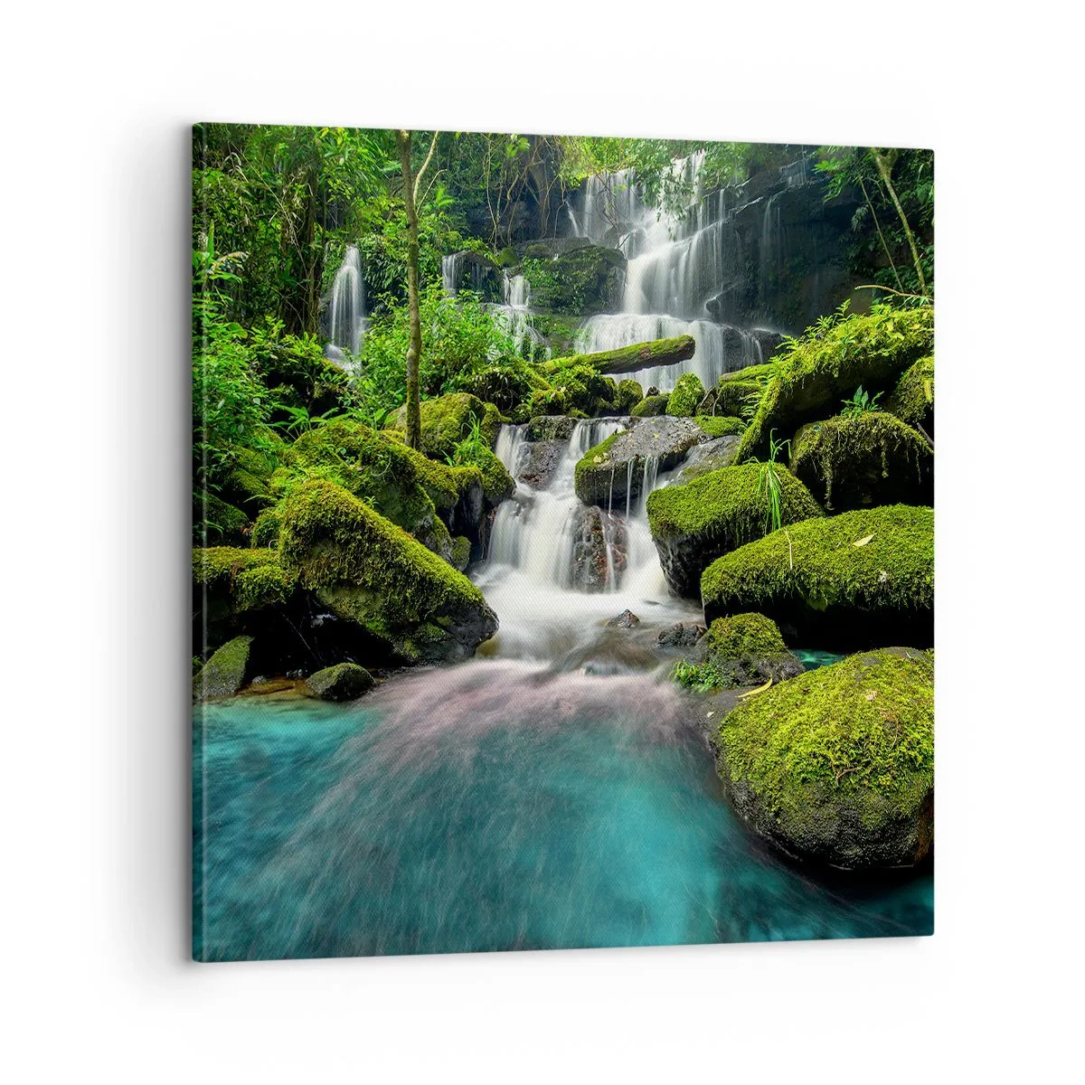 Schilderen op canvas - Turkoois, saffieren en vloeibaar zilver - 60x60 cm