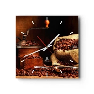 Wandklok - Klok - Stilleven met koffiebonen en een molen - 30x30 cm