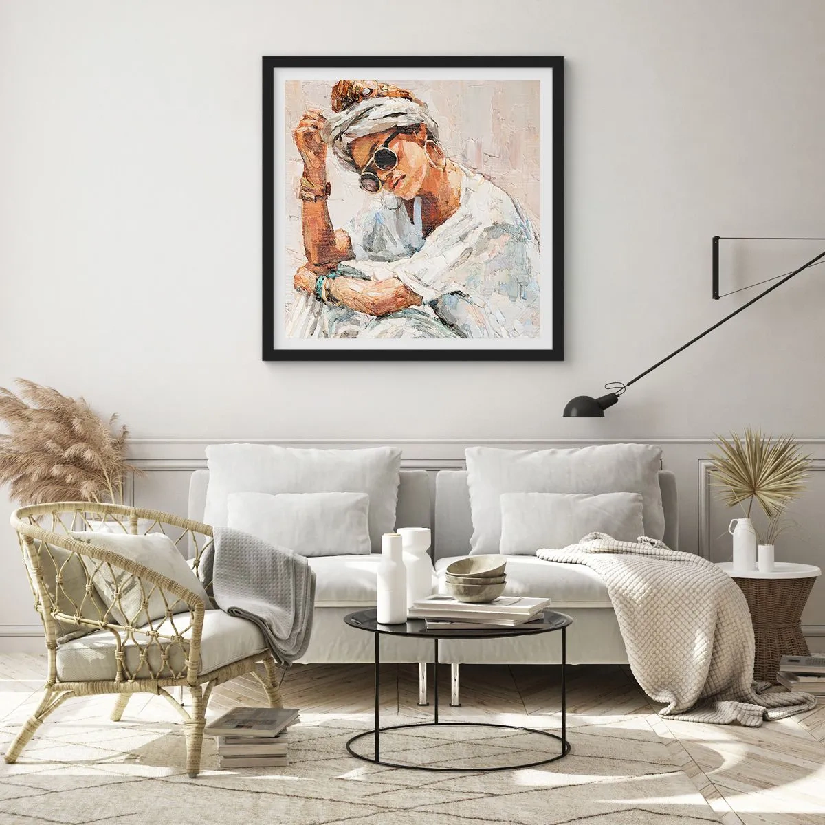 Poster in een zwarte lijst - Portret in de volle zon - 40x40 cm