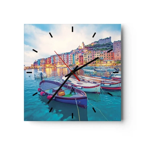 Wandklok - Klok - Kleurrijke avond in de haven - 30x30 cm