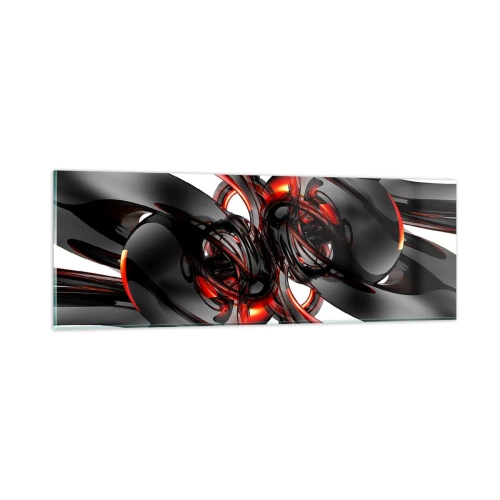 Schilderen op glas - Beweging in grafiet en rood - 90x30 cm