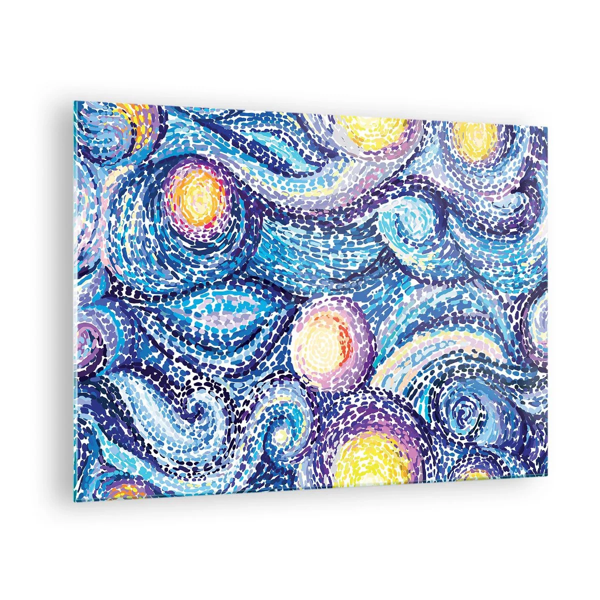 Schilderen op glas - Een abstracte interpretatie van de Sterrennacht in intense kleuren - 70x50cm - Naar een schilderij van van Gogh - Moderne wanddecoratie voor woonkamer en slaapkamer ARTTOR