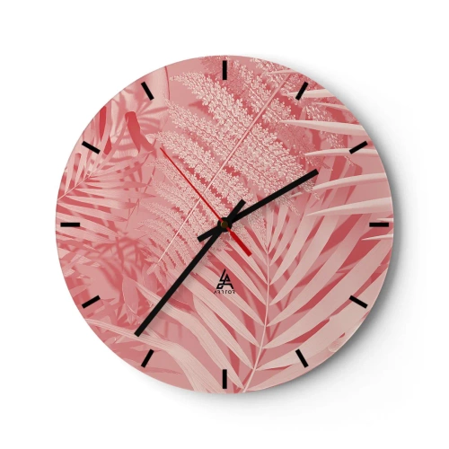 Wandklok - Klok - Bladeren van tropische planten in tinten roze en beige - 30x30cm - Roze concept - Moderne wanddecoratie voor woonkamer, keuken en slaapkamer ARTTOR