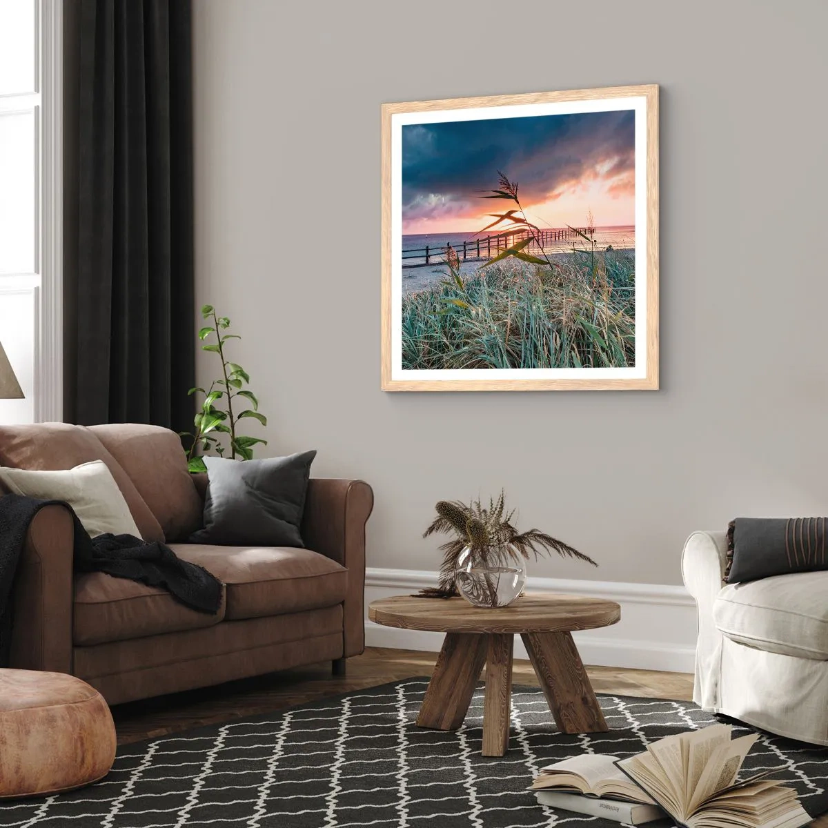 Een poster in een licht eiken lijst - Het gaat niet met de wind mee - 40x40 cm