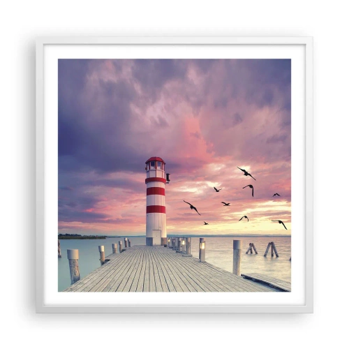Poster in een witte lijst - Het is tijd naar de haven te gaan - 60x60 cm