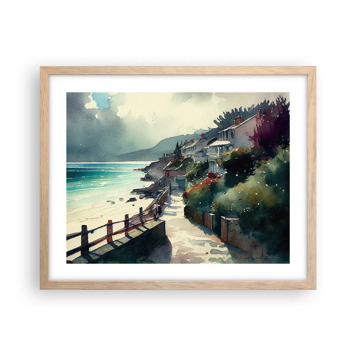 Een poster in een licht eiken lijst - Mediterrane stad - 50x40 cm
