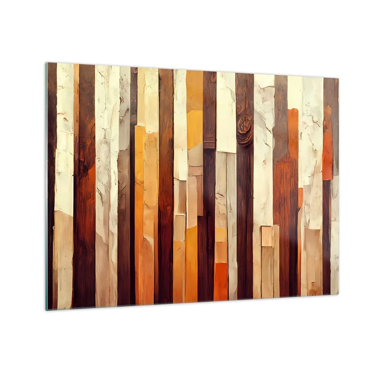 Schilderen op glas - Een compositie van verticale strepen in tinten hout en beige - 70x50cm - Anthem van de bosbomen - Moderne wanddecoratie voor woonkamer en slaapkamer ARTTOR