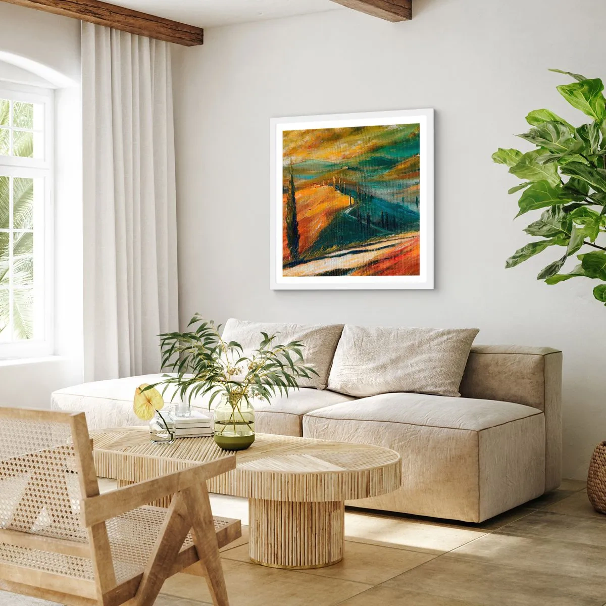 Poster in een witte lijst - Toscaans landschap - 50x50 cm