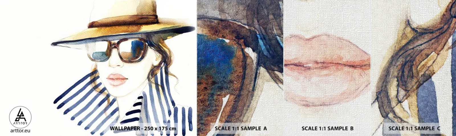 Fotobehang Monster Premium Canvas - Florida heet u welkom! - Het gezicht van de vrouw, Portret van een vrouw, Mode - 100x30 cm