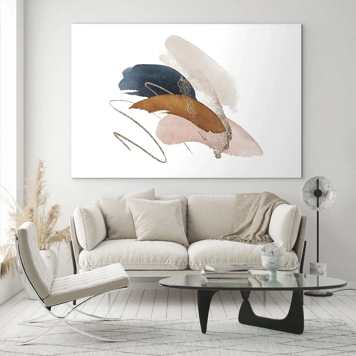 Schilderen op glas - Abstracte penseelstreken in gedempte kleuren - 70x50cm - Gevleugelde compositie - Moderne wanddecoratie voor woonkamer en slaapkamer ARTTOR