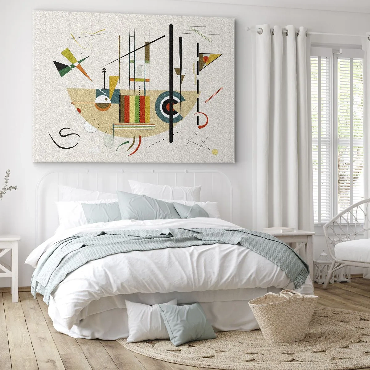 Schilderen op canvas - Kleurrijke abstractie met geometrische vormen - 70x50cm - En de wereld lacht - Moderne wanddecoratie voor woonkamer en slaapkamer ARTTOR