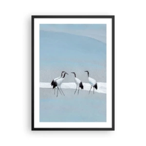 Poster in een zwarte lijst - Een minimalistische illustratie van kraanvogels op een pastelkleurige achtergrond. - 50x70cm - Na een warme dag - Moderne wanddecoratie voor woonkamer en slaapkamer ARTTOR