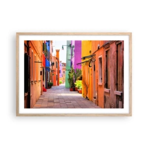 Een poster in een licht eiken lijst - Regenboogsteeg - 70x50 cm