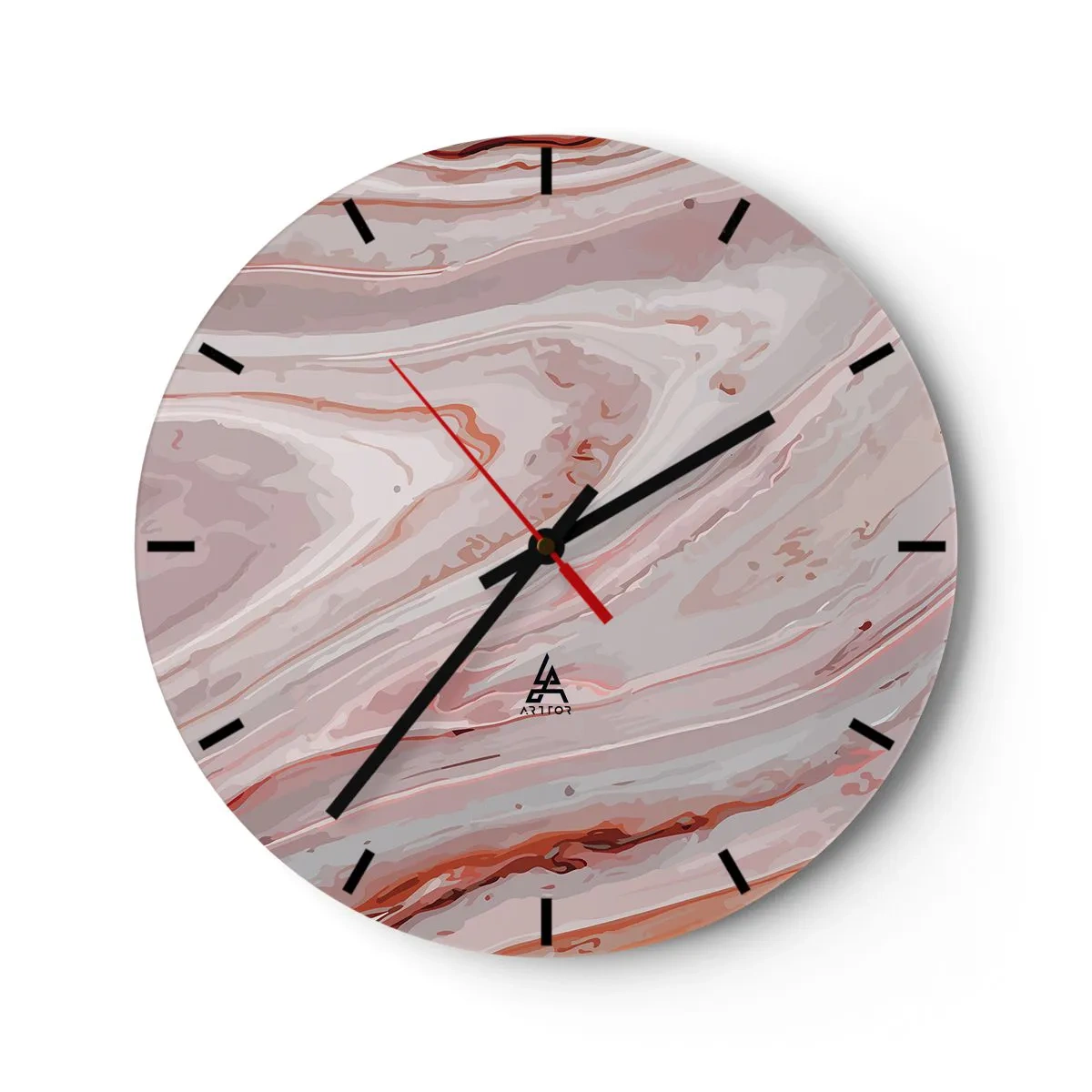 Wandklok - Klok - Een abstract marmerachtig patroon in tinten beige en roze. - 30x30cm - Roze vloeistof - Moderne wanddecoratie voor woonkamer, keuken en slaapkamer ARTTOR