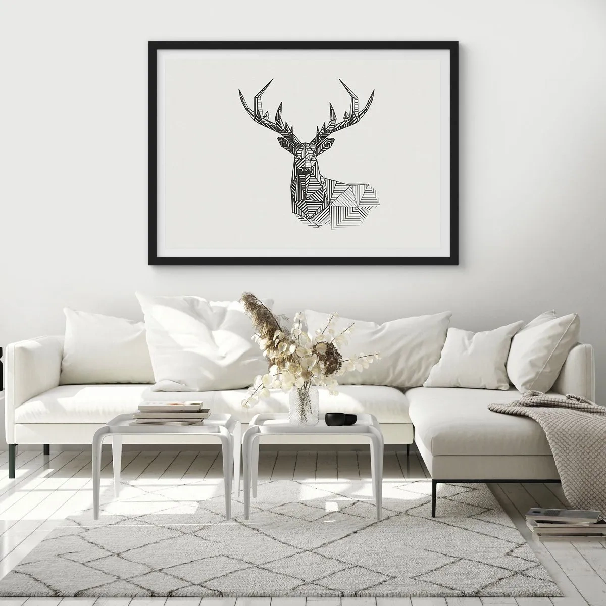 Poster in een zwarte lijst - Een hert in kubistische stijl - 40x30 cm