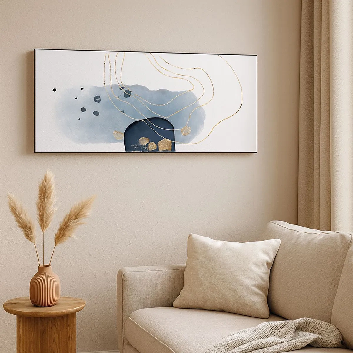 Schilderen op canvas - Blauw en goud fantasie - 100x40 cm