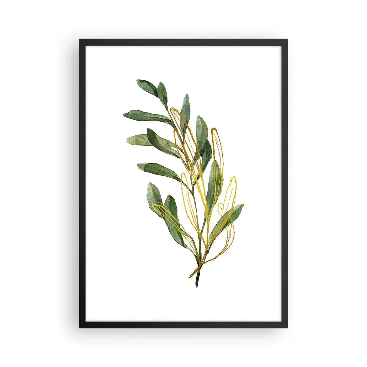Poster in een zwarte lijst - Aquareltak met delicate gouden accenten - 50x70cm - Alles wat goed is - Moderne wanddecoratie voor woonkamer en slaapkamer ARTTOR
