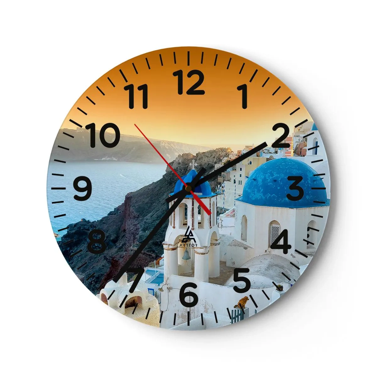 Wandklok - Klok - Santorini - genesteld tegen de rotsen - 40x40 cm