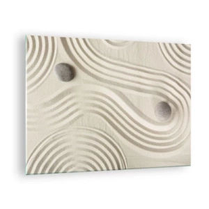 Schilderen op glas - Minimalistisch zand met stenen en geometrische patronen - 70x50cm - Een vleugje warmte - Moderne wanddecoratie voor woonkamer en slaapkamer ARTTOR