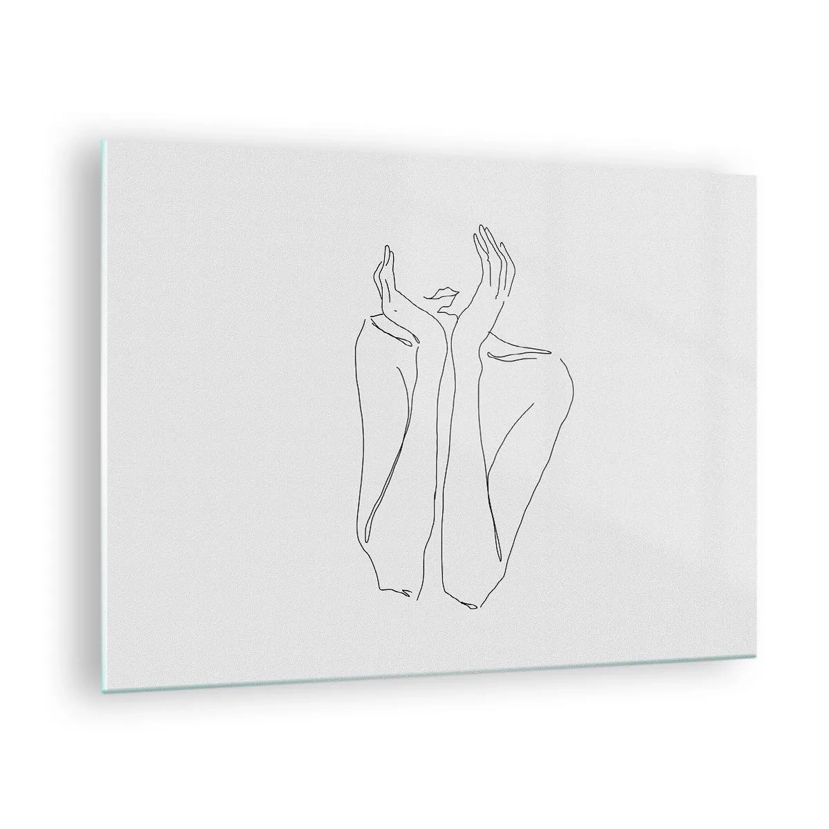 Schilderen op glas - Een minimalistische tekening van de handen en het gezicht van een vrouw - 70x50cm - Waar meisjes van dromen - Moderne wanddecoratie voor woonkamer en slaapkamer ARTTOR