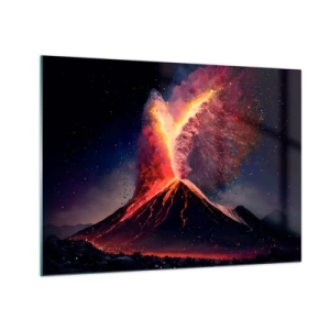 Schilderen op glas - Een uitbarstende vulkaan met lava en een kleurrijke stofwolk - 70x50cm - Schoonheid en verschrikking - Moderne wanddecoratie voor woonkamer en slaapkamer ARTTOR