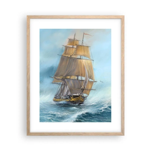 Een poster in een licht eiken lijst - Haasten over de golven - 40x50 cm