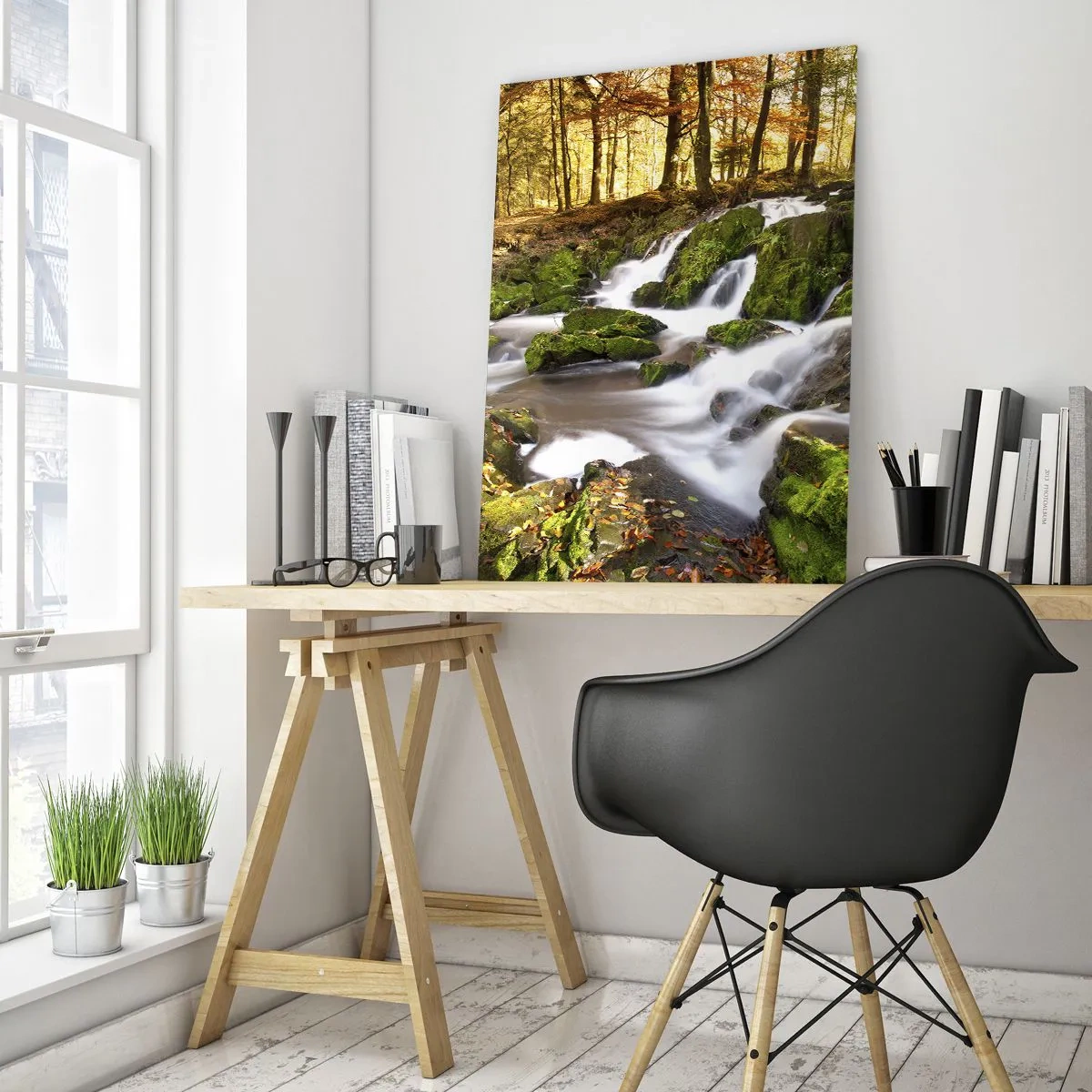 Schilderen op glas - Snel door het herfstbos - 50x70 cm