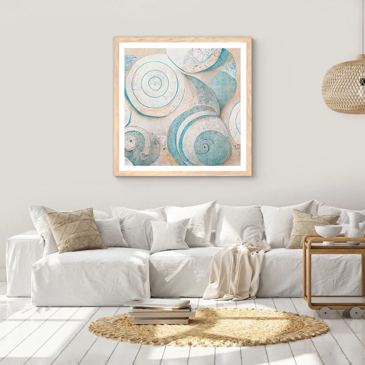 Een poster in een licht eiken lijst - Wat zit er in de schelp? - 60x60 cm