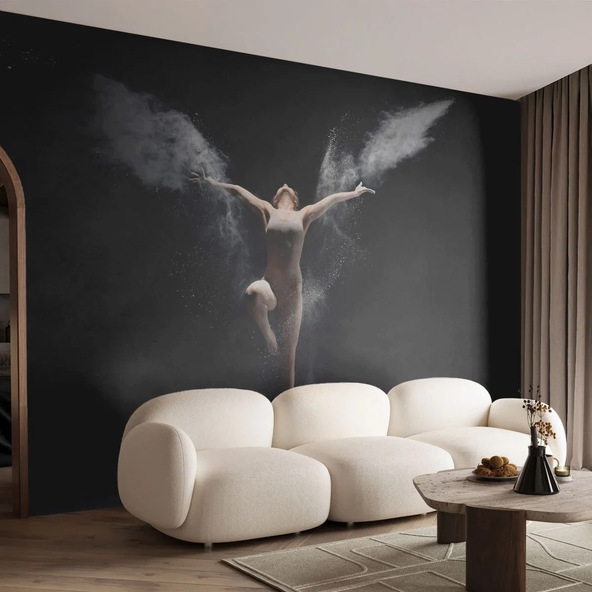 Fotobehang Standard Eco - Luchtdanser met stofeffect op zwarte achtergrond - 100x70cm - Elfen bestaan - Moderne wanddecoratie voor woonkamer en slaapkamer ARTTOR