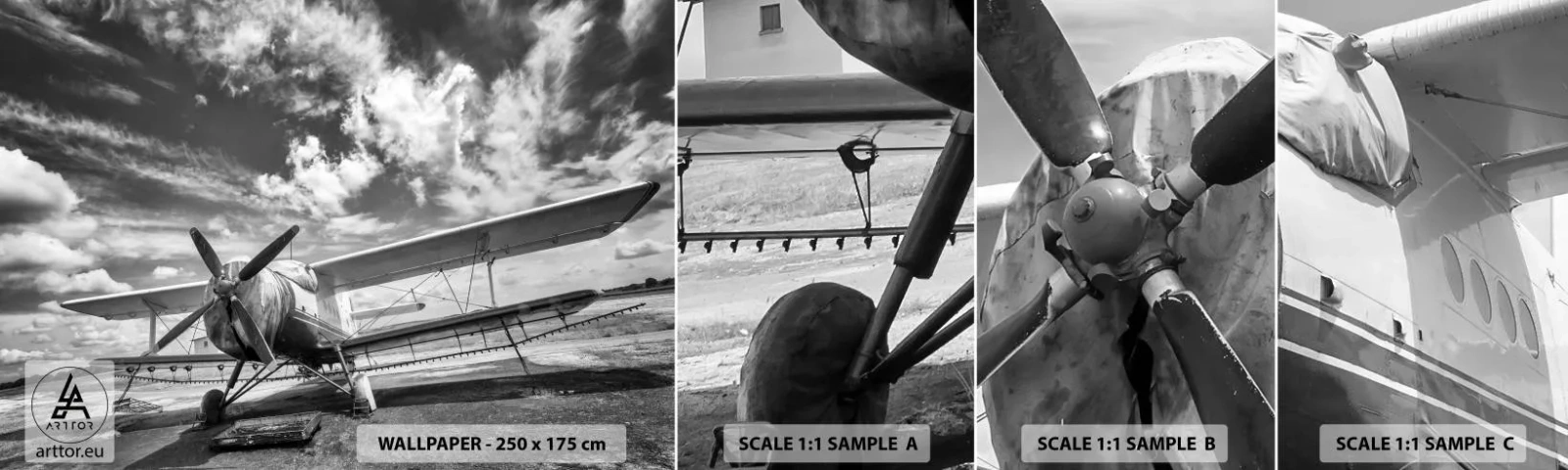 Fotobehang Monster Zelfklevend Deluxe Sticker - Ik kan niet wachten! - Vliegtuig, Vliegtuigen, Zwart en wit - 100x30 cm