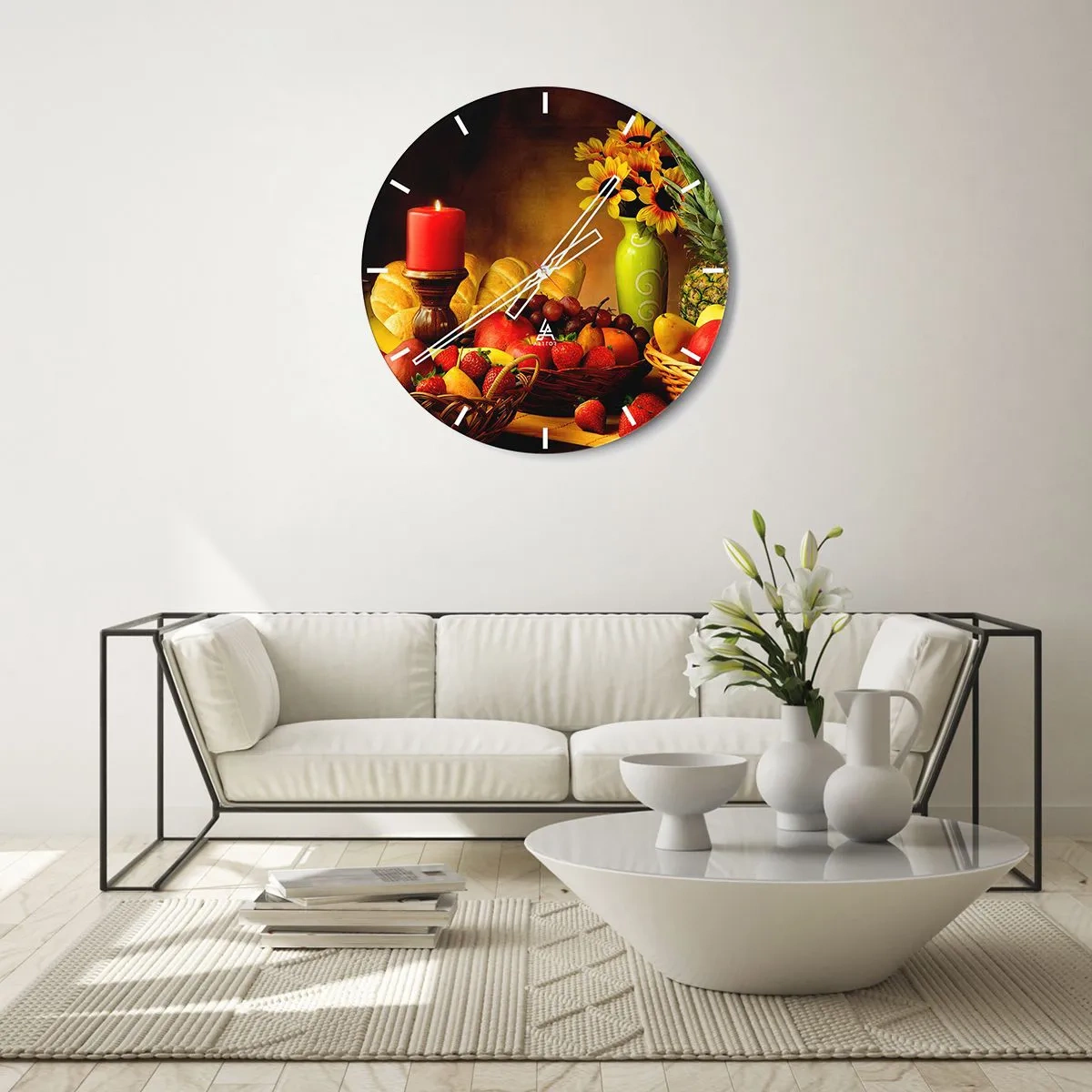 Wandklok - Klok - Stilleven met brood en fruit - 40x40 cm