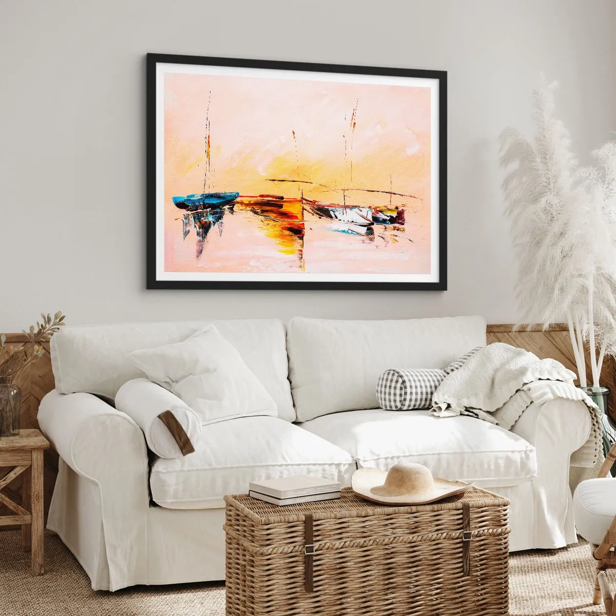 Poster in een zwarte lijst - Avond in de jachthaven - 91x61 cm