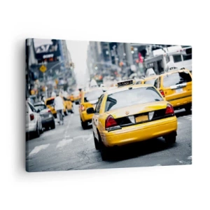 Schilderen op canvas - Gele taxi's op een drukke stadsstraat in het centrum van de metropool - 70x50cm - Alleen in deze stad - Moderne wanddecoratie voor woonkamer en slaapkamer ARTTOR