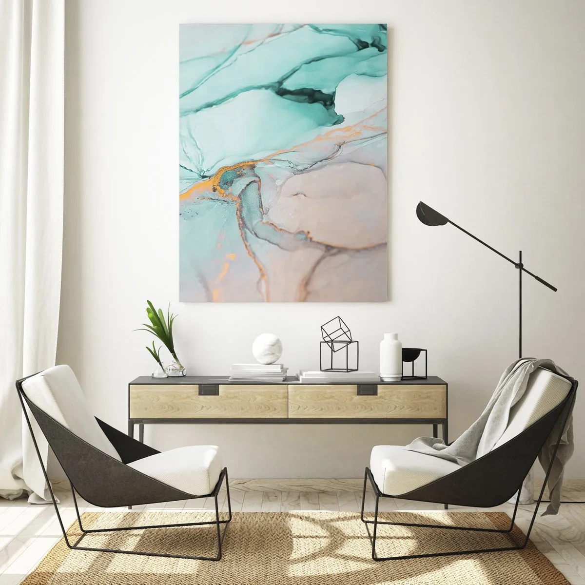 Schilderen op glas - Een dans van vormen en kleuren - 70x100 cm