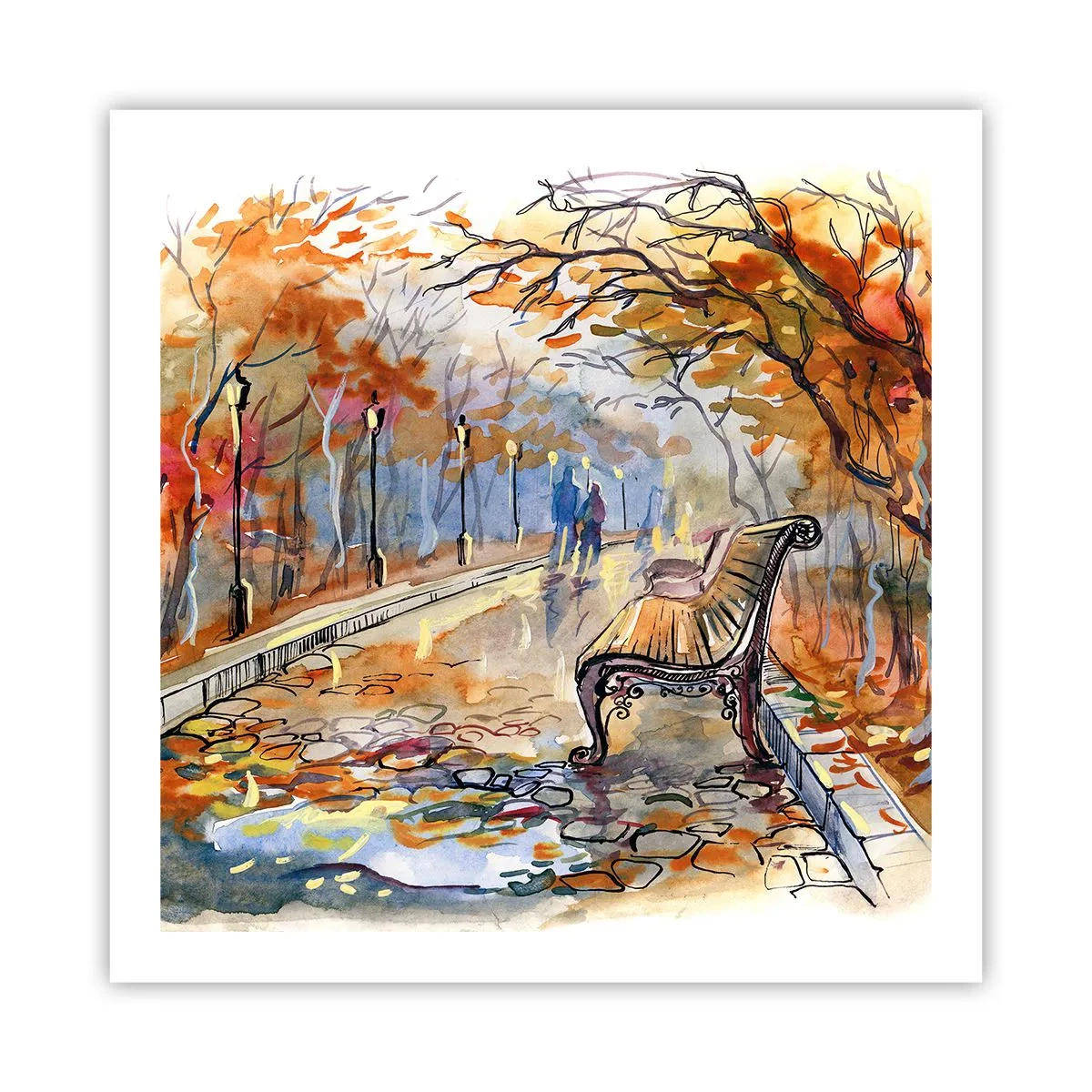 Poster - Samen wandelen in de herfst - 60x60 cm
