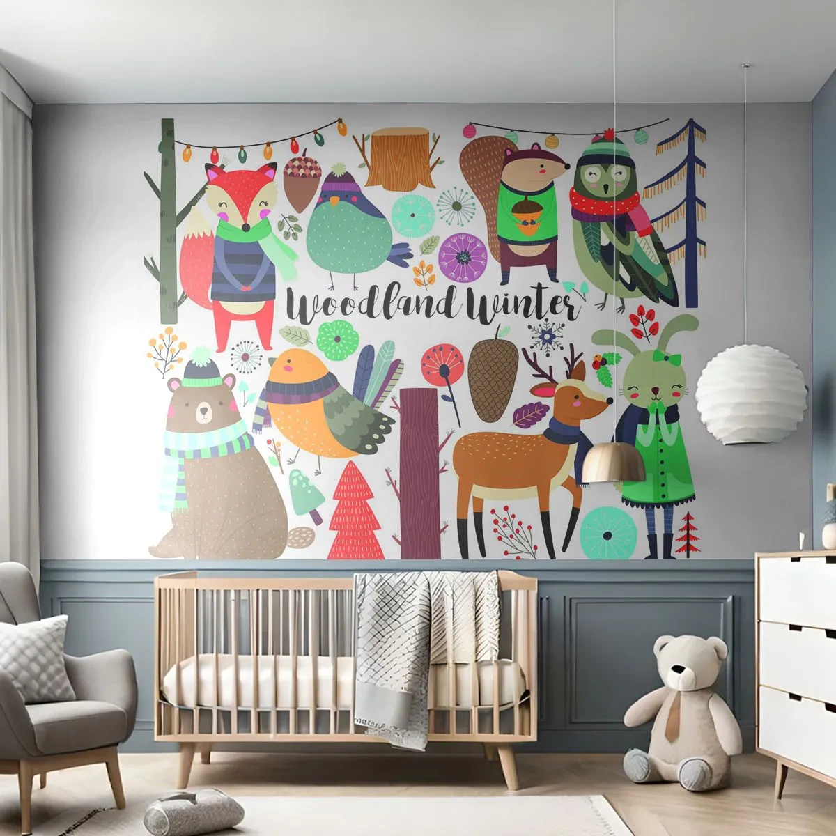 Fotobehang Premium Canvas - Sprookjesvakantie in het bos - Voor kinderen, De winter in het bos, Dieren - 500x350 cm