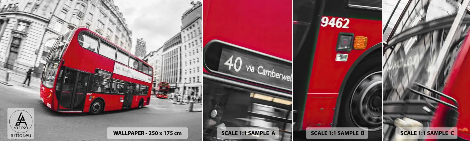 Fotobehang Staaltje Standard Eco - Londen traditioneel - by bus - Stad, Londen, rode bus - 100x30 cm