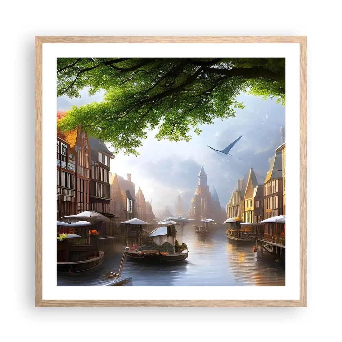 Een poster in een licht eiken lijst - Hollands stadsbeeld - 60x60 cm