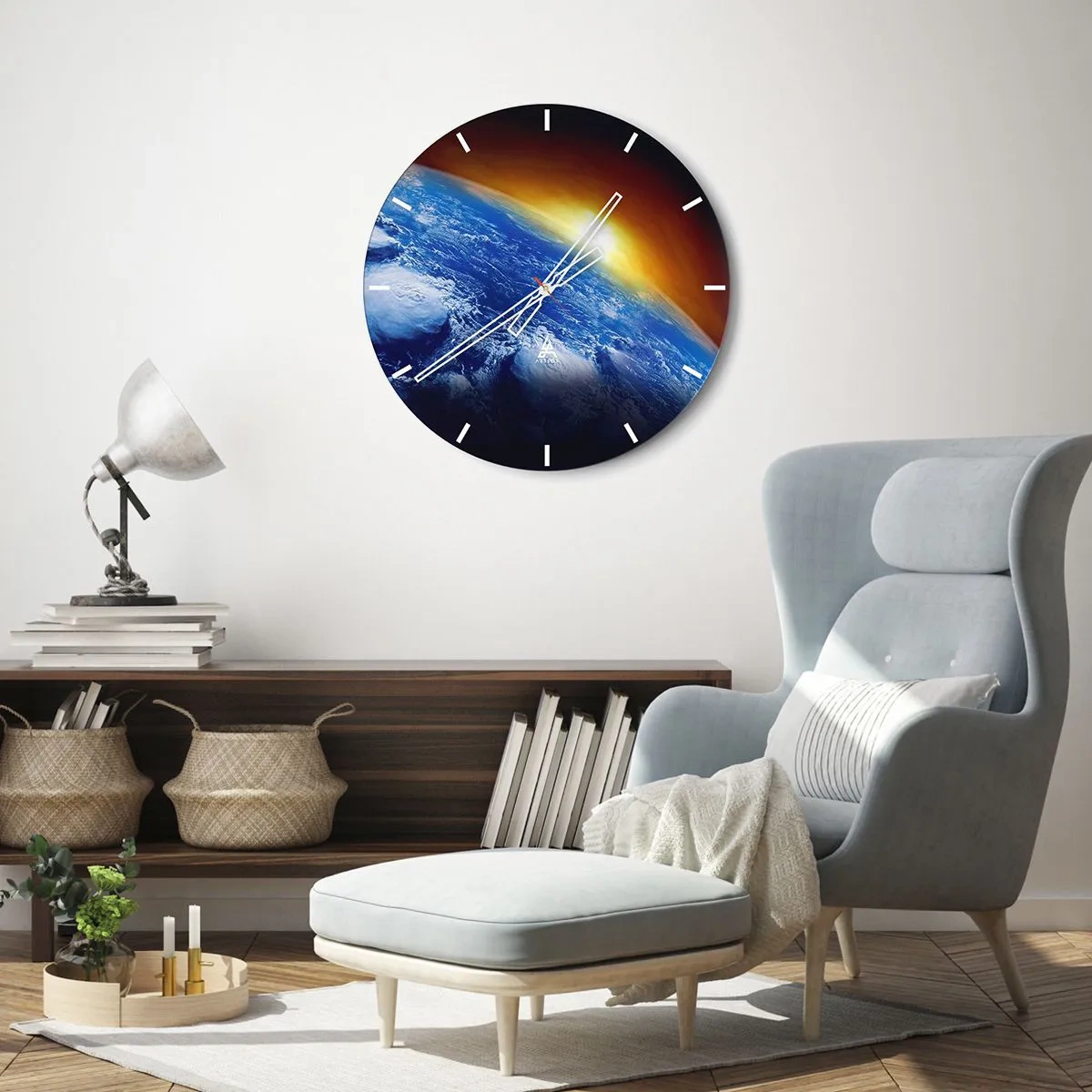 Wandklok - Klok - Zonsopgang boven de blauwe planeet - 30x30 cm