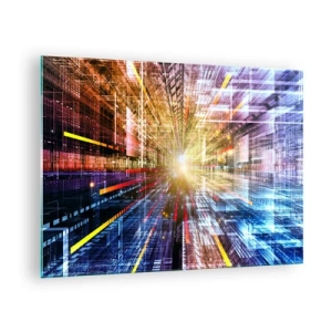 Schilderen op glas - Abstract zicht met gekleurde lijnen en licht - 70x50cm - Lichtgevende gang - Moderne wanddecoratie voor woonkamer en slaapkamer ARTTOR