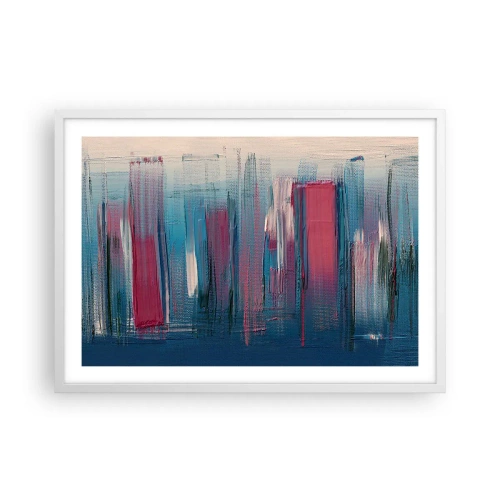 Poster in een witte lijst - Verticale compositie in blauw en rood - 70x50 cm